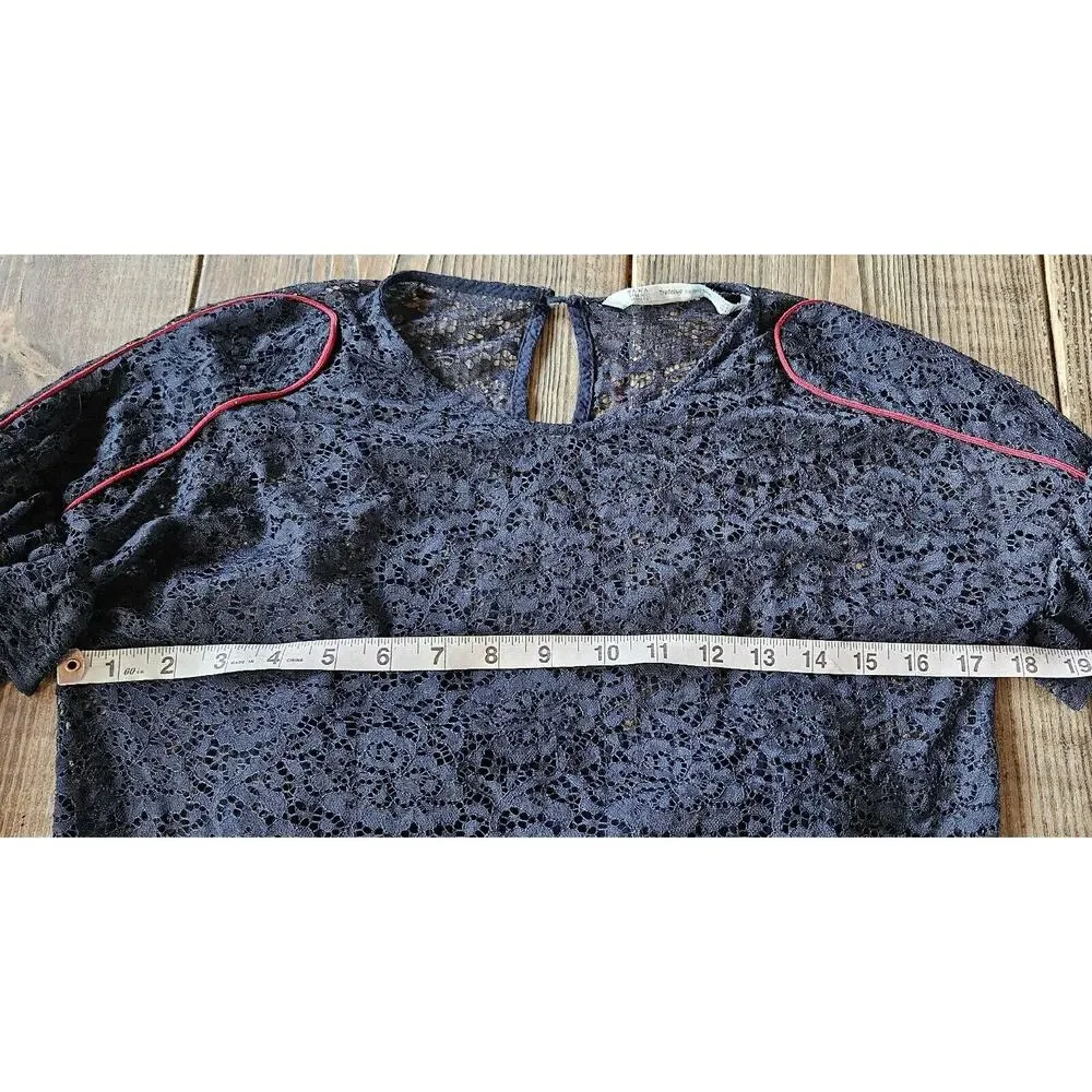 Zara Top Womens Small Midnight Blue Cropped Lace Ruffle‎ Sheer Fairy Whimsigoth